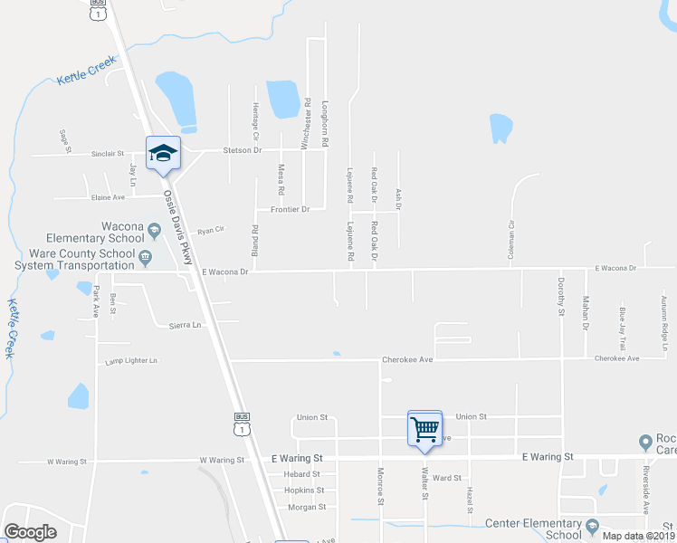 map of restaurants, bars, coffee shops, grocery stores, and more near 410 East Wacona Drive in Waycross