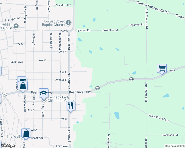 map of restaurants, bars, coffee shops, grocery stores, and more near 1013 Avenue East Extension in McComb