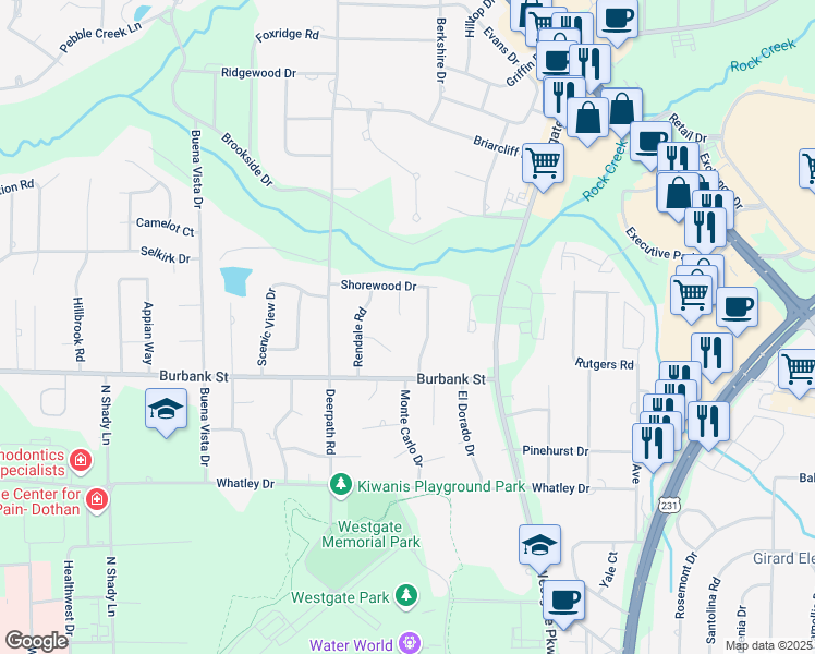 map of restaurants, bars, coffee shops, grocery stores, and more near 1105 Strathmore Avenue in Dothan
