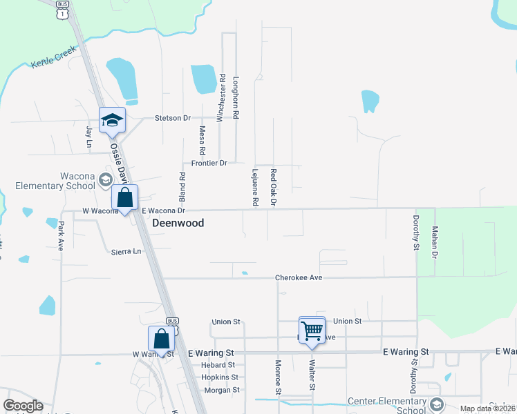 map of restaurants, bars, coffee shops, grocery stores, and more near 410 East Wacona Drive in Waycross