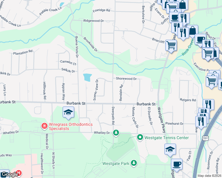 map of restaurants, bars, coffee shops, grocery stores, and more near 1114 Deerpath Road in Dothan