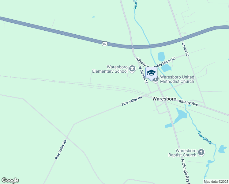 map of restaurants, bars, coffee shops, grocery stores, and more near 4497 Railroad Avenue in Waycross