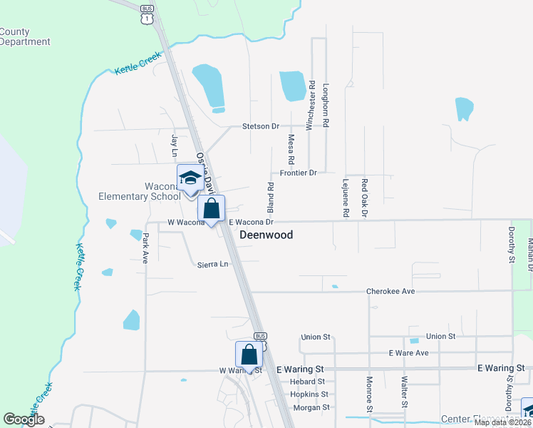 map of restaurants, bars, coffee shops, grocery stores, and more near 119 East Wacona Drive in Waycross
