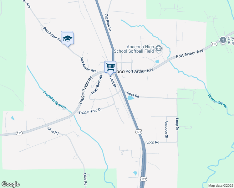 map of restaurants, bars, coffee shops, grocery stores, and more near 122 West C Dees Avenue in Anacoco