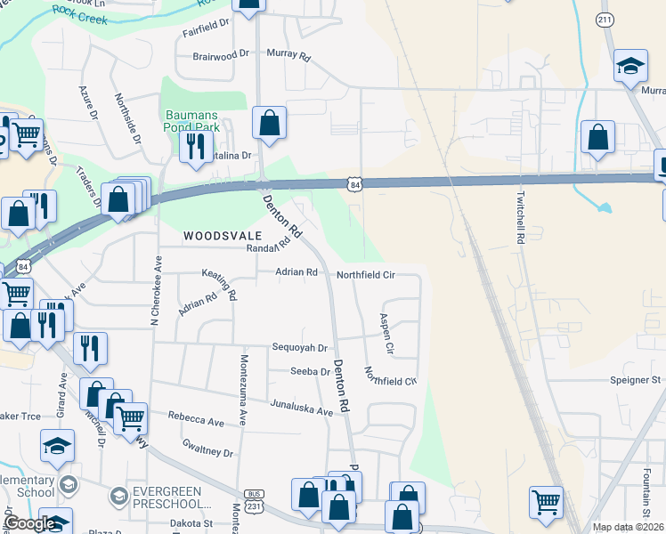 map of restaurants, bars, coffee shops, grocery stores, and more near 1404 Northfield Cir in Dothan