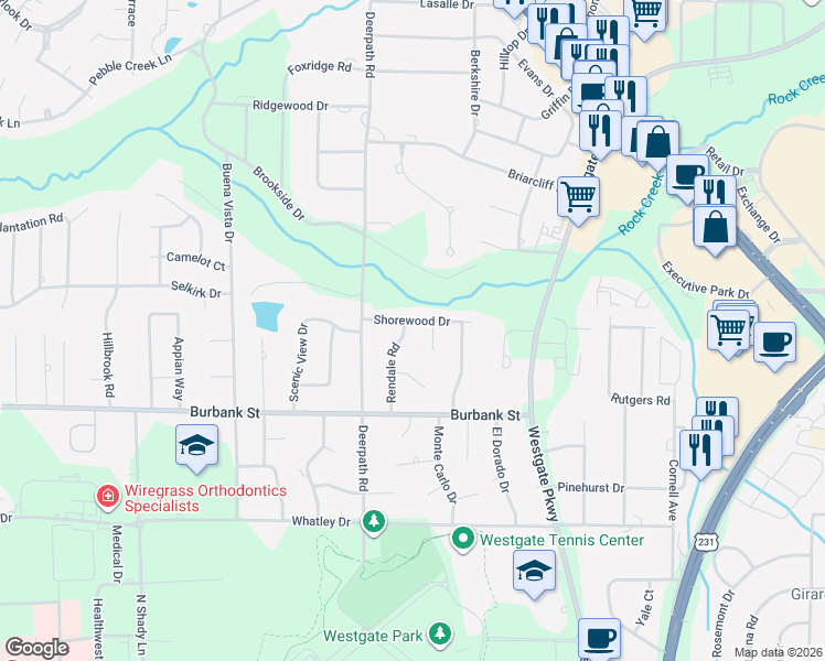 map of restaurants, bars, coffee shops, grocery stores, and more near 1206 Rendale Road in Dothan