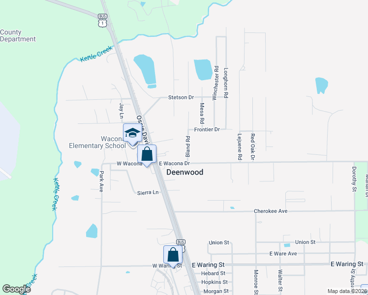 map of restaurants, bars, coffee shops, grocery stores, and more near 119 East Wacona Drive in Waycross