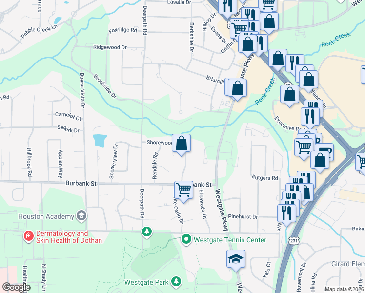 map of restaurants, bars, coffee shops, grocery stores, and more near 1113 Strathmore Avenue in Dothan