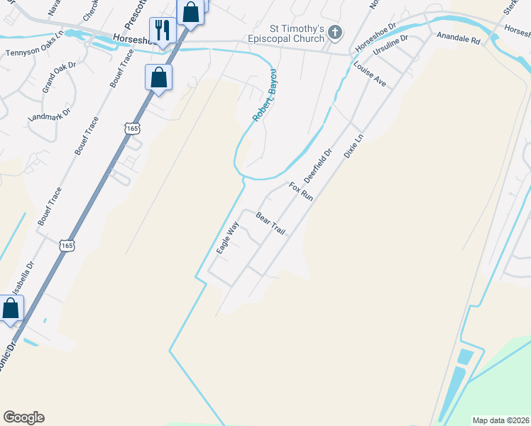 map of restaurants, bars, coffee shops, grocery stores, and more near 3101 Bear Trail in Alexandria