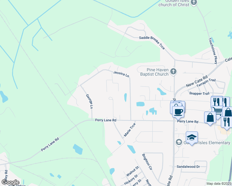 map of restaurants, bars, coffee shops, grocery stores, and more near 110 Grace Ct in Brunswick