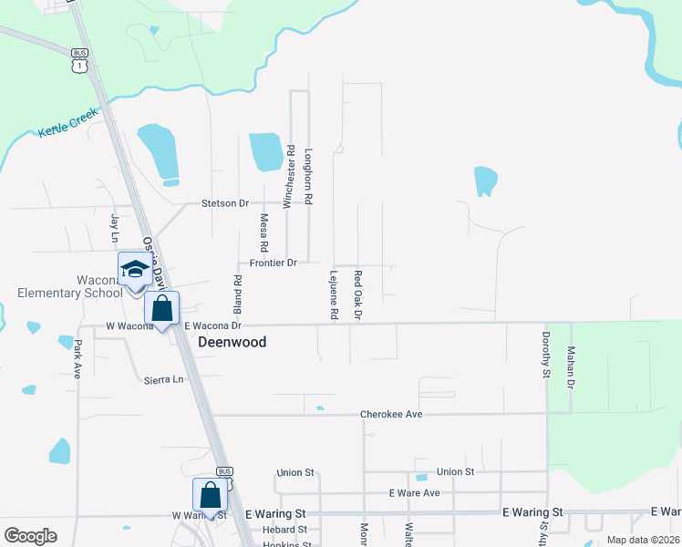 map of restaurants, bars, coffee shops, grocery stores, and more near 2413 Red Oak Drive in Waycross