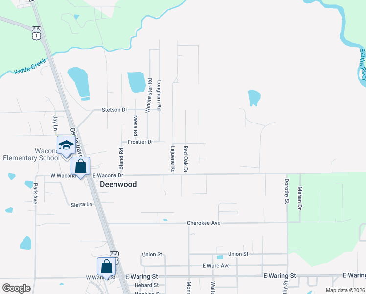 map of restaurants, bars, coffee shops, grocery stores, and more near 2413 Red Oak Drive in Waycross