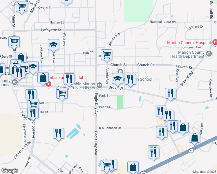 map of restaurants, bars, coffee shops, grocery stores, and more near 1009 Broad Street in Columbia