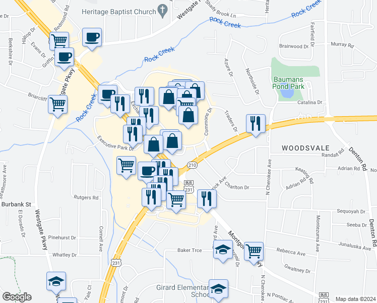 map of restaurants, bars, coffee shops, grocery stores, and more near 107 Sellers Drive in Dothan