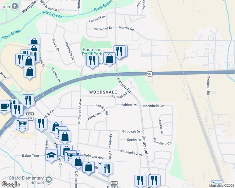 map of restaurants, bars, coffee shops, grocery stores, and more near 1601 Randall Road in Dothan