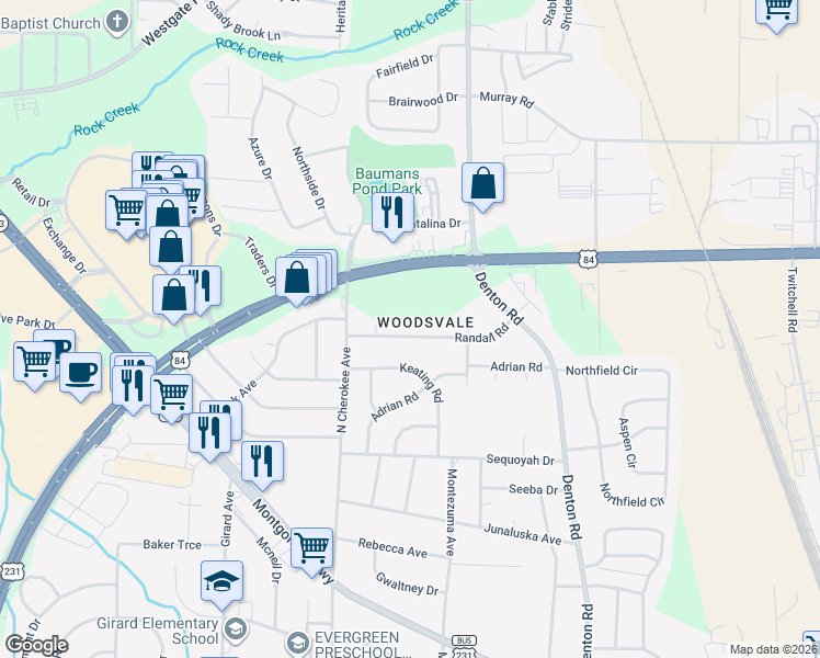 map of restaurants, bars, coffee shops, grocery stores, and more near 1612 Randall Road in Dothan