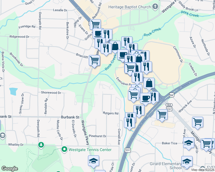 map of restaurants, bars, coffee shops, grocery stores, and more near 1502 Colgate Court in Dothan