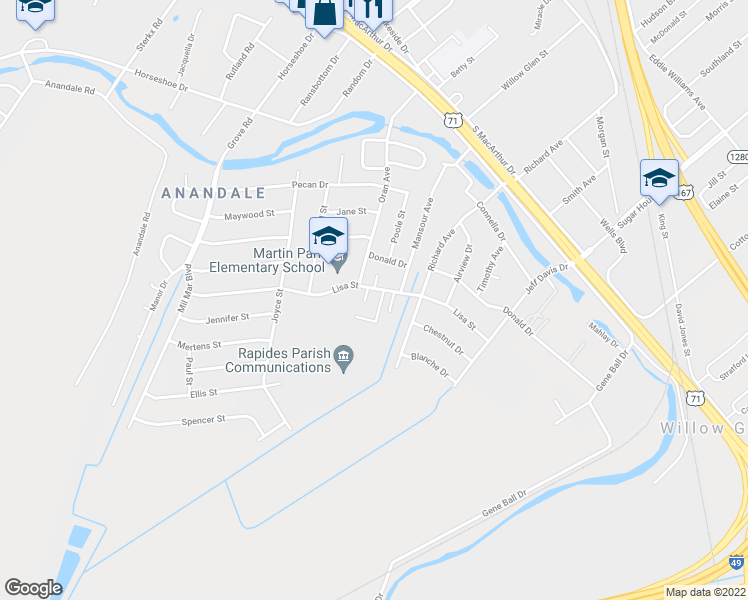 map of restaurants, bars, coffee shops, grocery stores, and more near 4900 Lisa Street in Alexandria