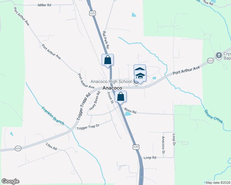 map of restaurants, bars, coffee shops, grocery stores, and more near 1652-1756 Front Street in Anacoco