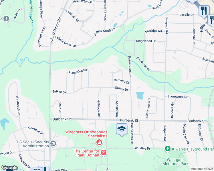 map of restaurants, bars, coffee shops, grocery stores, and more near 1002 Selkirk Drive in Dothan
