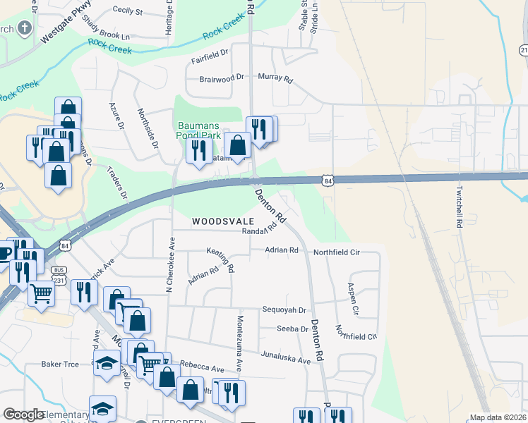 map of restaurants, bars, coffee shops, grocery stores, and more near 1601 Randall Road in Dothan