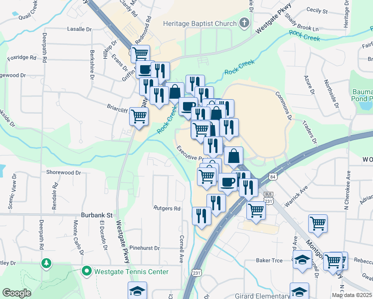 map of restaurants, bars, coffee shops, grocery stores, and more near 214 Executive Park Drive in Dothan