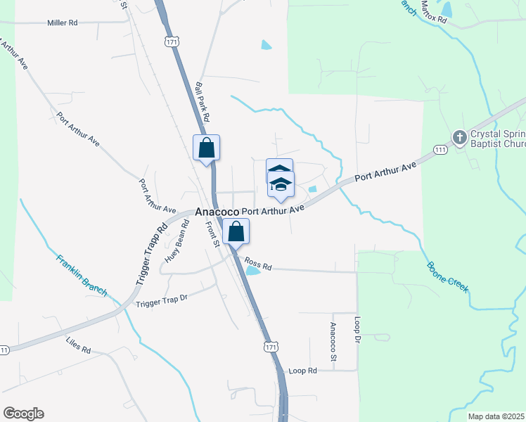 map of restaurants, bars, coffee shops, grocery stores, and more near 4726 Port Arthur Avenue in Anacoco