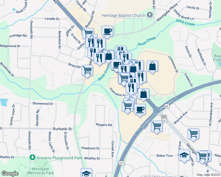 map of restaurants, bars, coffee shops, grocery stores, and more near 201 Executive Park Drive in Dothan