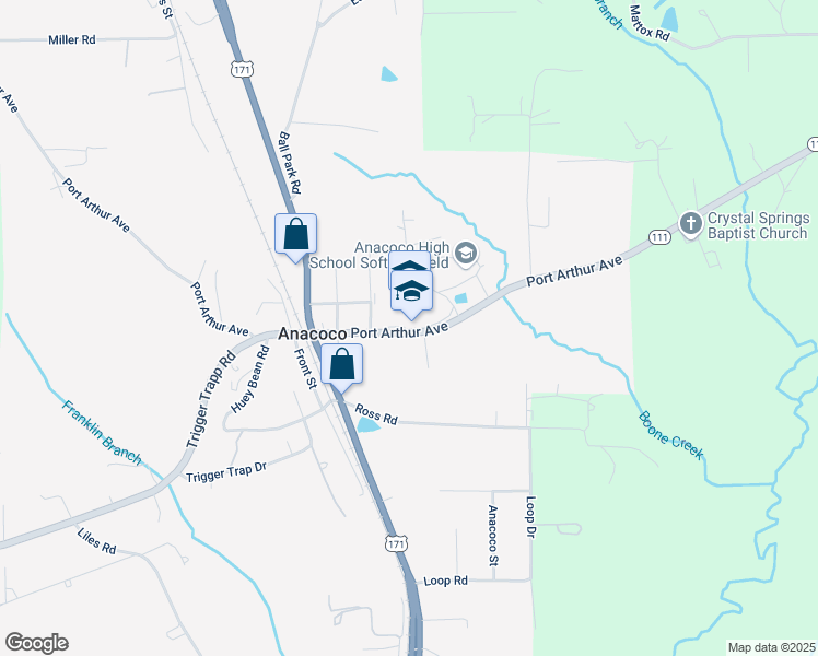 map of restaurants, bars, coffee shops, grocery stores, and more near 4726 Port Arthur Avenue in Anacoco