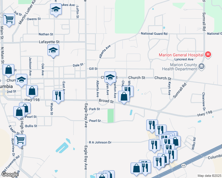map of restaurants, bars, coffee shops, grocery stores, and more near 1009 Broad Street in Columbia