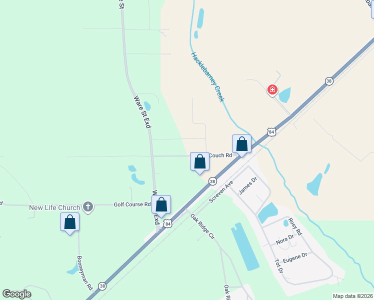 map of restaurants, bars, coffee shops, grocery stores, and more near 2158 Ben Couch Road in Blackshear