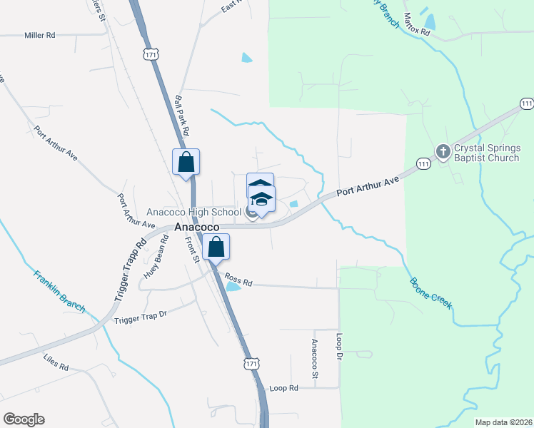 map of restaurants, bars, coffee shops, grocery stores, and more near 4636 Port Arthur Avenue in Anacoco