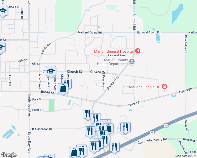 map of restaurants, bars, coffee shops, grocery stores, and more near 1397-1411 Benjamin Street in Columbia