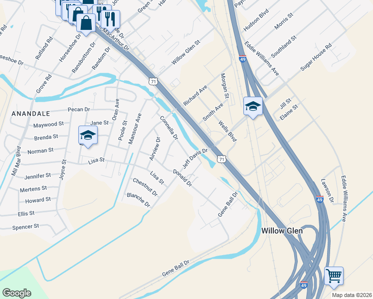 map of restaurants, bars, coffee shops, grocery stores, and more near 5303 Connella Drive in Alexandria