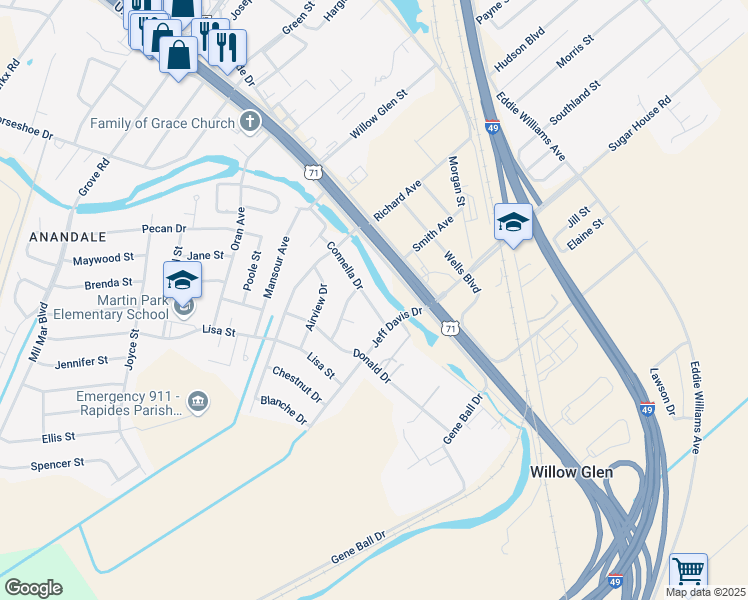 map of restaurants, bars, coffee shops, grocery stores, and more near 5207 Connella Drive in Alexandria