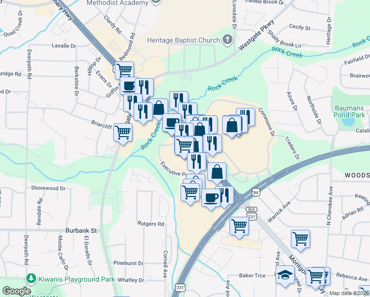 map of restaurants, bars, coffee shops, grocery stores, and more near 3251 Montgomery Highway in Dothan