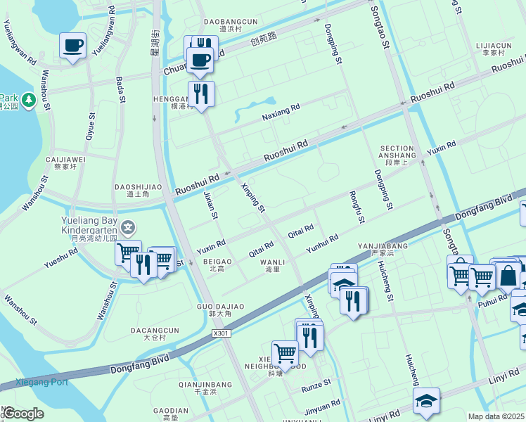 map of restaurants, bars, coffee shops, grocery stores, and more near Xin Ping Jie in Su Zhou Shi