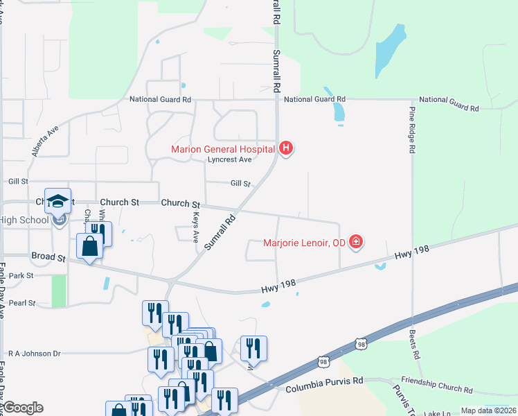 map of restaurants, bars, coffee shops, grocery stores, and more near 1600-1698 Church Street in Columbia