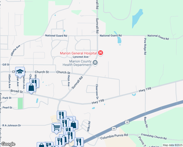 map of restaurants, bars, coffee shops, grocery stores, and more near 801-999 Sumrall Road in Columbia