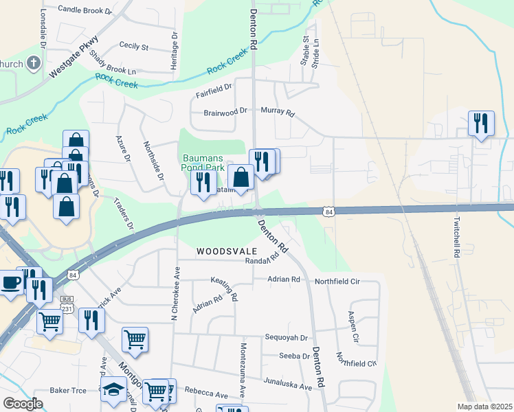 map of restaurants, bars, coffee shops, grocery stores, and more near 2032 Denton Road in Dothan