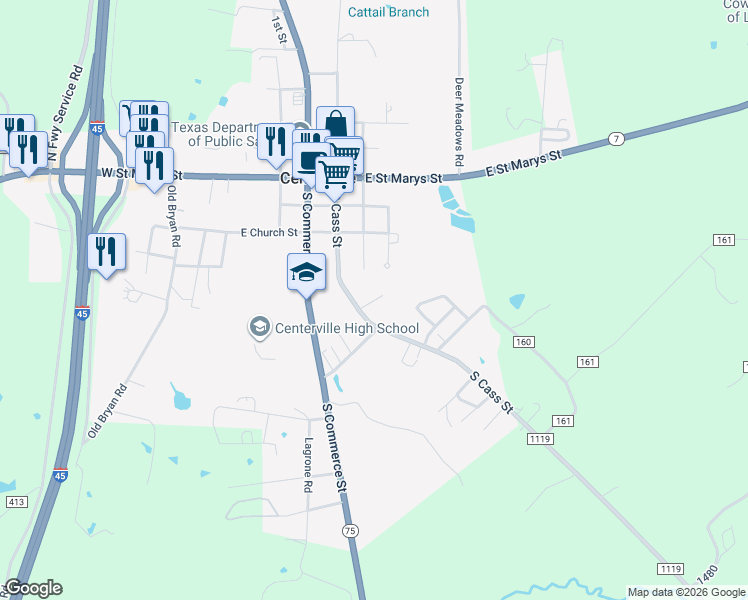 map of restaurants, bars, coffee shops, grocery stores, and more near 818 North Cass Street in Centerville