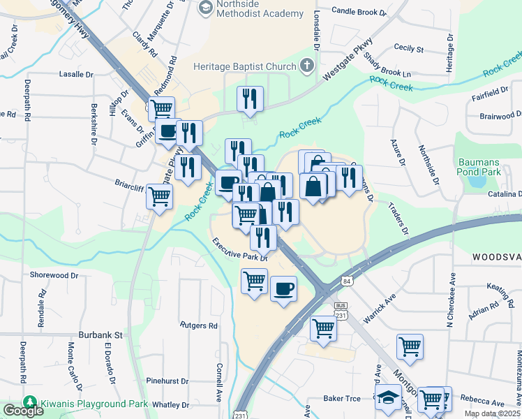 map of restaurants, bars, coffee shops, grocery stores, and more near 107 Exchange Drive in Dothan
