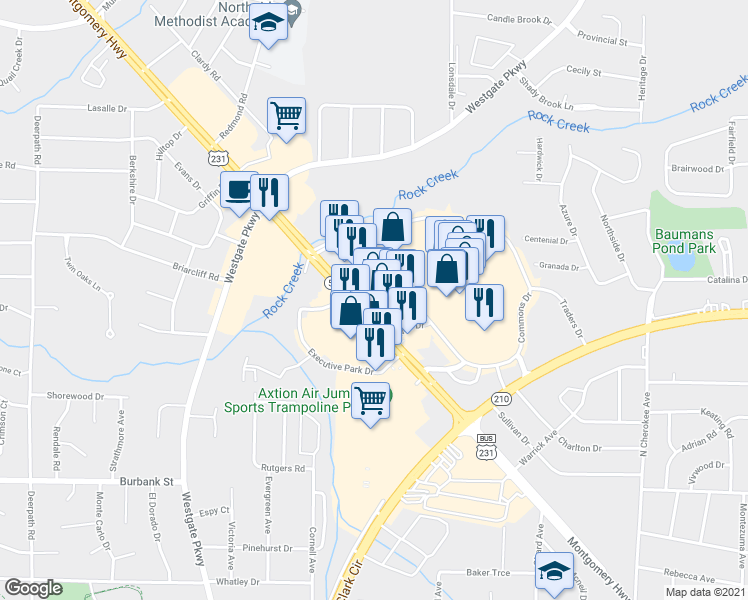 map of restaurants, bars, coffee shops, grocery stores, and more near 3246 Montgomery Highway in Dothan