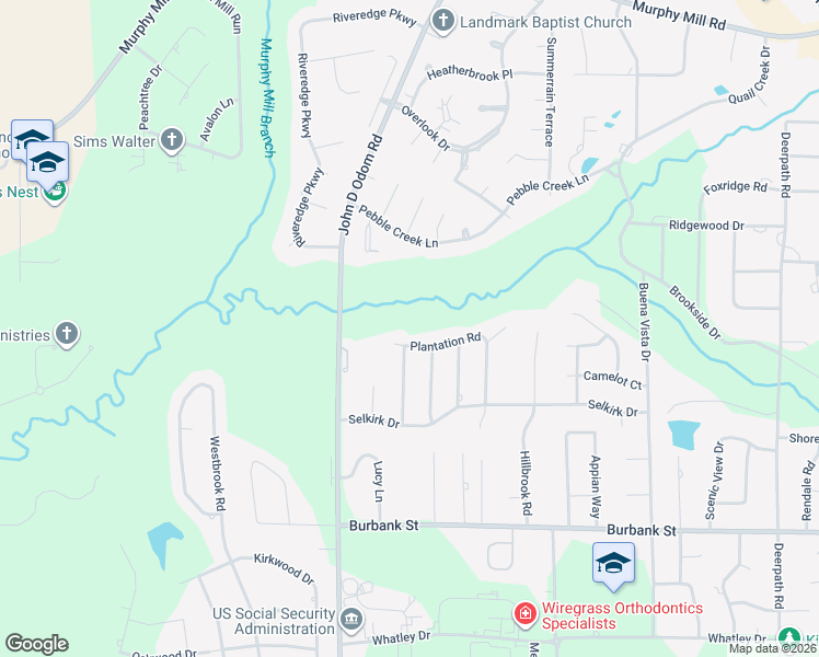 map of restaurants, bars, coffee shops, grocery stores, and more near 504 Plantation Road in Dothan