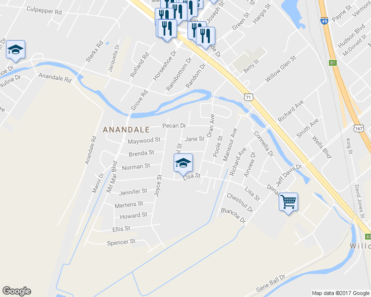 map of restaurants, bars, coffee shops, grocery stores, and more near 4205 Kathleen Street in Alexandria