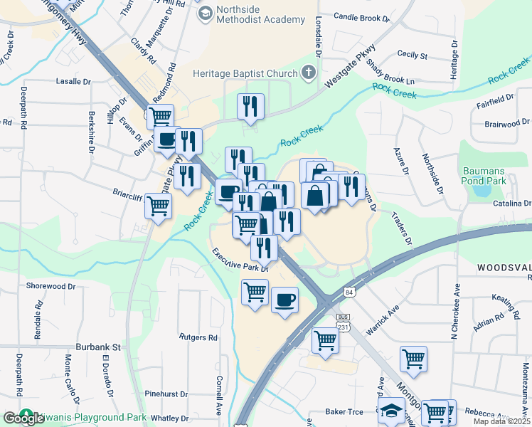 map of restaurants, bars, coffee shops, grocery stores, and more near 107 Exchange Drive in Dothan