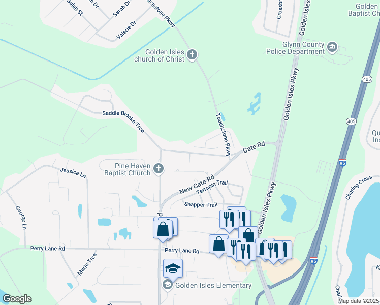 map of restaurants, bars, coffee shops, grocery stores, and more near 1124 Old Cate Road in Brunswick