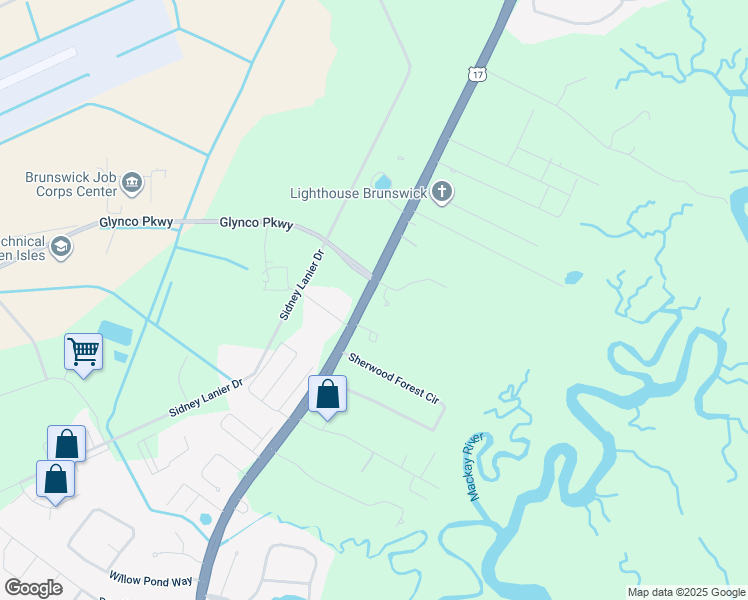 map of restaurants, bars, coffee shops, grocery stores, and more near 4680 U.S. 17 in Brunswick
