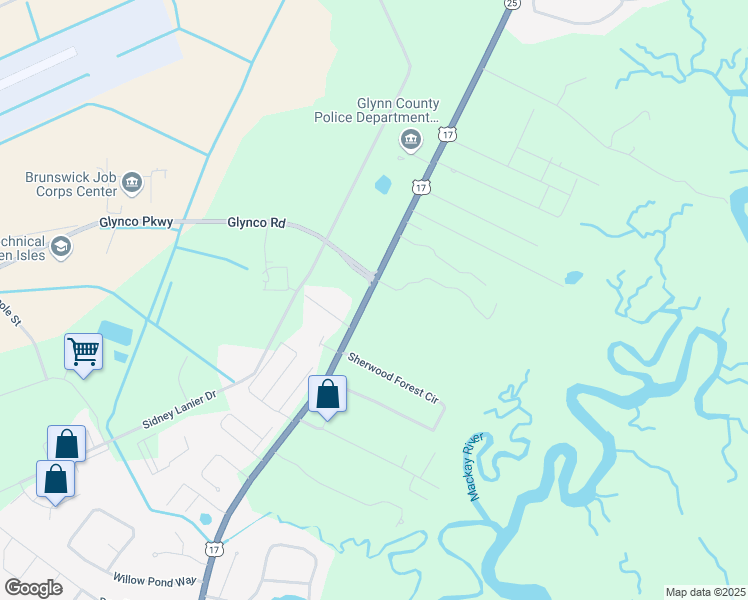 map of restaurants, bars, coffee shops, grocery stores, and more near 4680 U.S. 17 in Brunswick