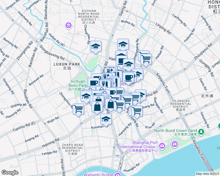 map of restaurants, bars, coffee shops, grocery stores, and more near in Shanghai